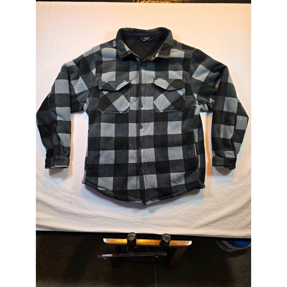 Member's Mark Men's L Plaid Shacket Jacket Gray/Black Snap Button Lined Pockets